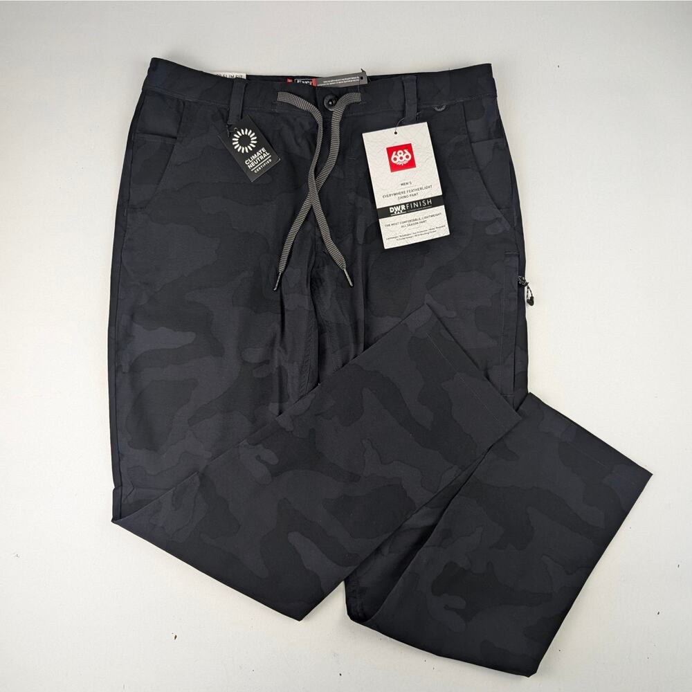 686 Men's 30 x 30 Featherlight Everywhere Chino Pants Black Camo NWOT